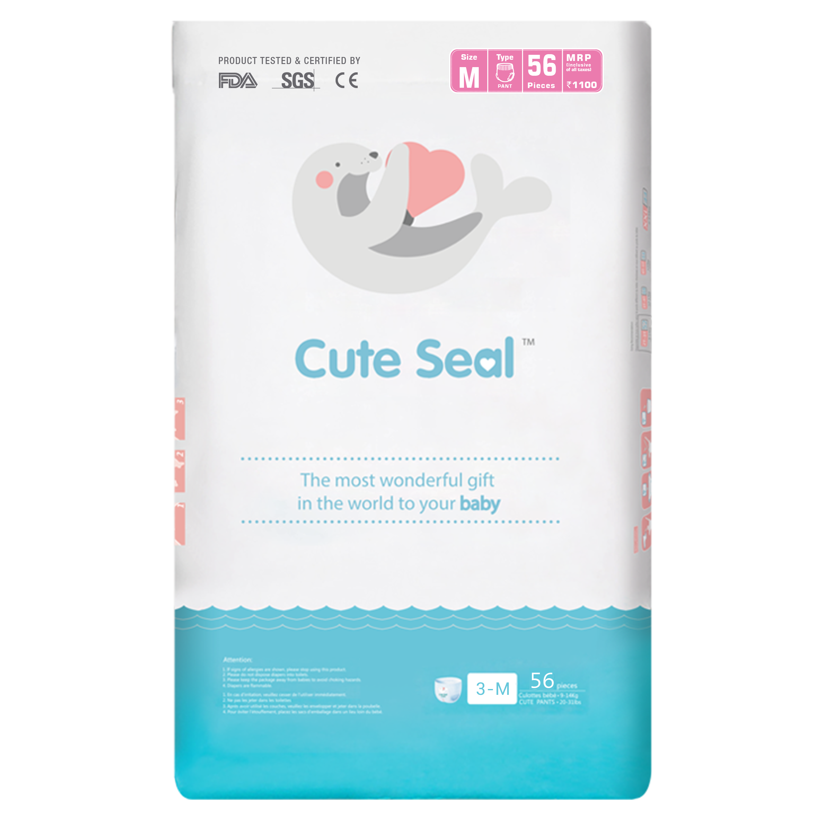 Baby Diaper Cute Seal - Medium - 56 pcs (Pant Type / Pull-ups Type)