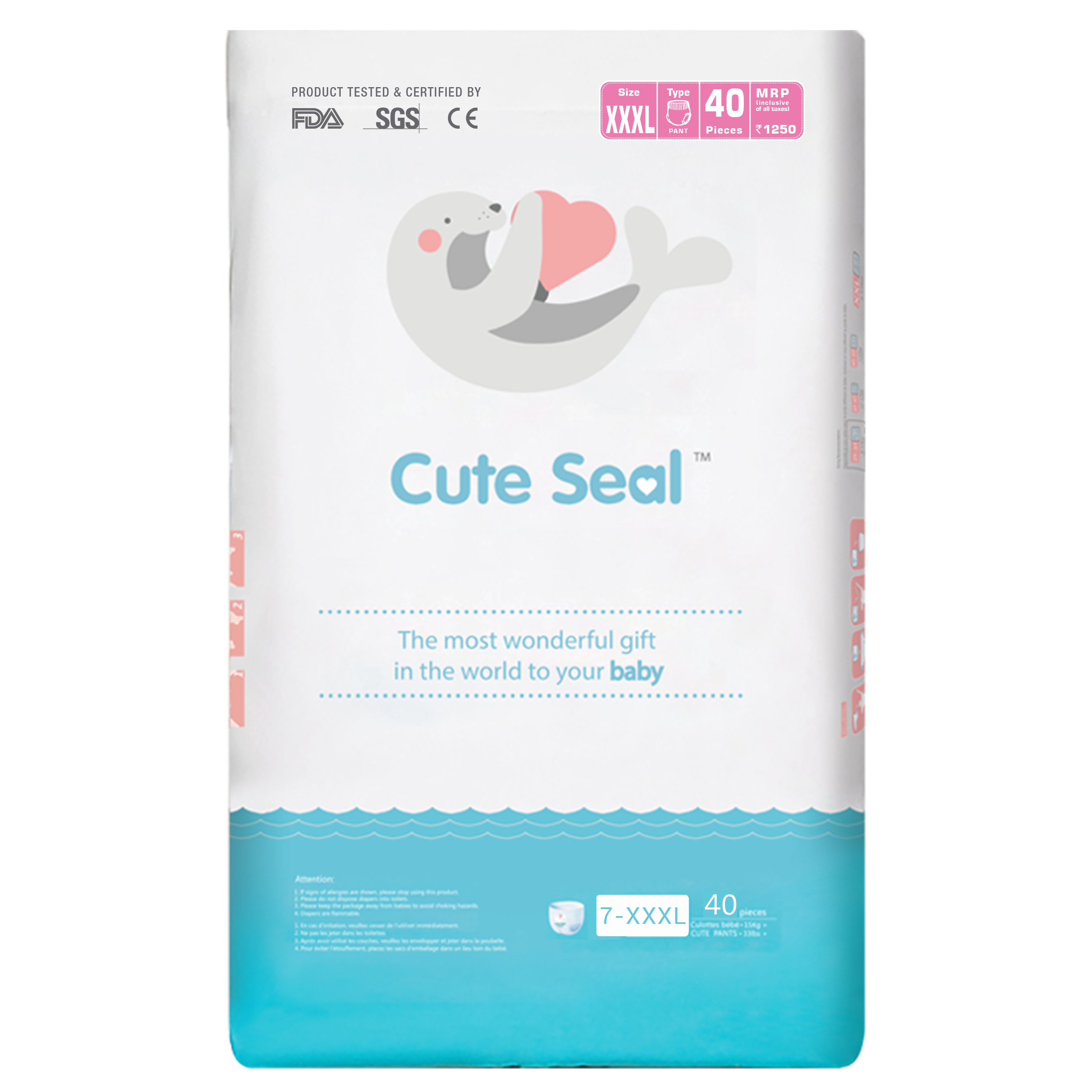 Baby Diaper Cute Seal - XXXL - 40 Pcs (Pant type /Pull-ups Type)