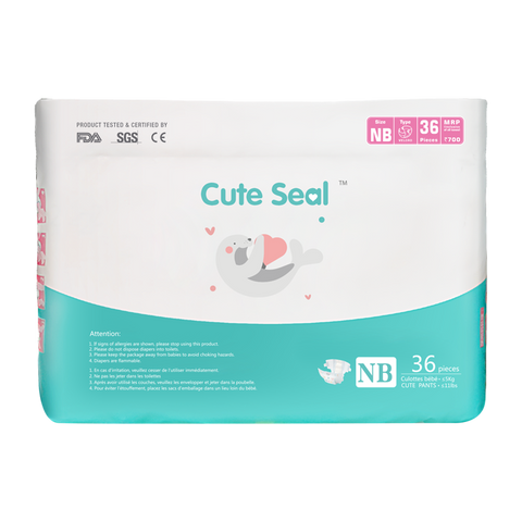Cute Seal - Canadian Premium Baby Diapers - NEW BORN - 36 Pcs (Velcro Type) - NB