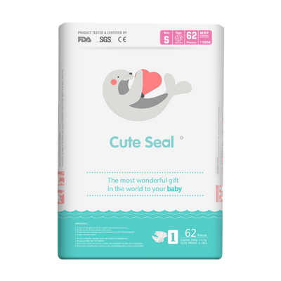 Baby Diaper Cute Seal - Canadian Premium Baby Diapers - Small - 62 Pcs (Tape Type) - S