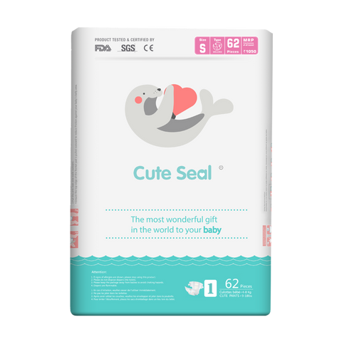 Cute Seal - Canadian Premium Baby Diapers - SMALL - 62 Pcs (Velcro Type) - S