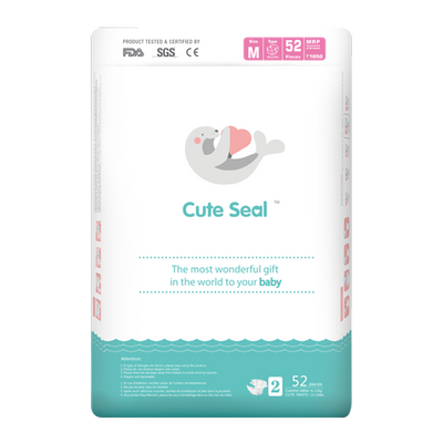 Baby Diaper Cute Seal - Canadian Premium Baby Diapers - Medium - 52 pcs (Tape Type) - M