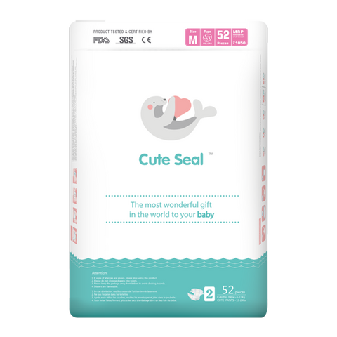 Cute Seal - Canadian Premium Baby Diapers - MEDIUM - 52pcs (Velcro Type) - M