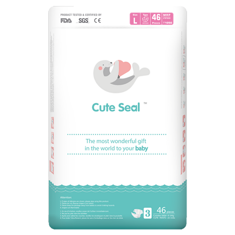 Baby Diaper Cute Seal - Canadian Premium Baby Diapers - Large - 46 Pcs (Tape Type) - L