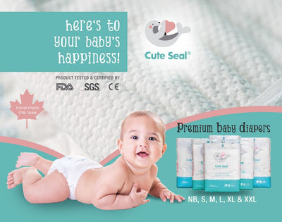 Baby Diaper Cute Seal - Canadian Premium Baby Diapers - Medium - 52 pcs (Tape Type) - M