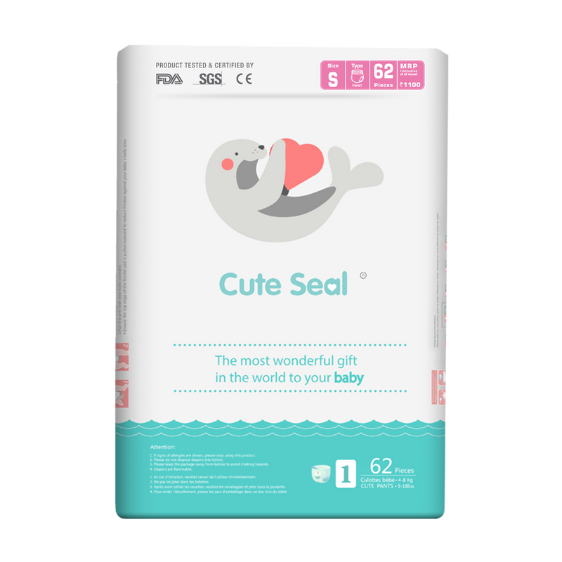 Baby Diaper Cute Seal - Canadian Premium Baby Diapers - Small - 62 Pcs (Pant Type / Pull-ups Type) - S