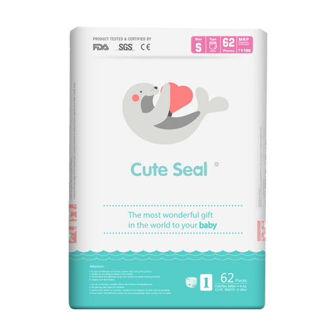Cute Seal - Canadian Premium Baby Diapers - SMALL - 62 Pcs (Pant Type / Pull-ups Type) - S