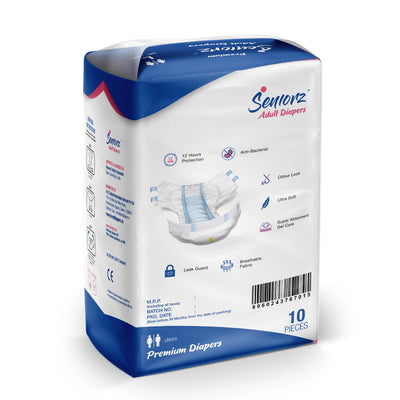 adult diapers Seniorz Premium Adult Diaper - Tape Style - Extra Large Size - Waist Size 48" - 68" Inches - 10 Units - XL