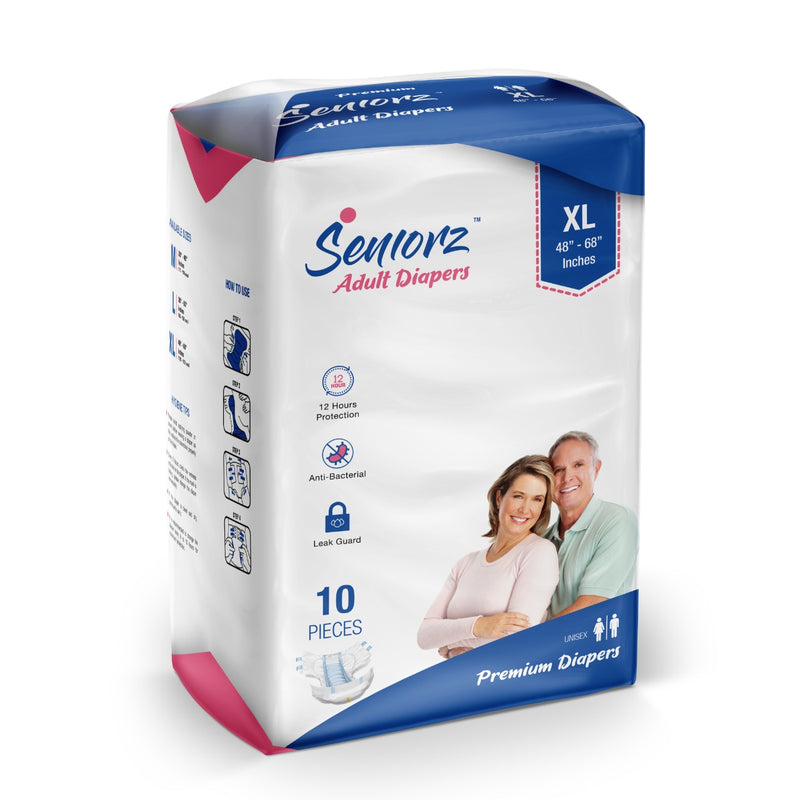 adult diapers Seniorz Premium Adult Diaper - Tape Style - Extra Large Size - Waist Size 48" - 68" Inches - 10 Units - XL